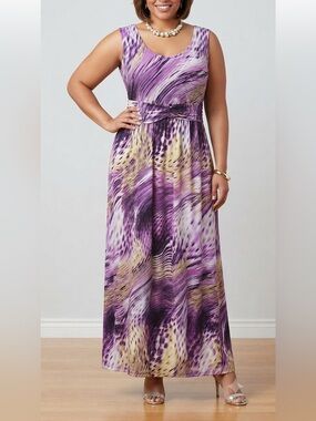 MR MAX Petite Plus Size 2XP Purple White Yellow Swirl Maxi Dress